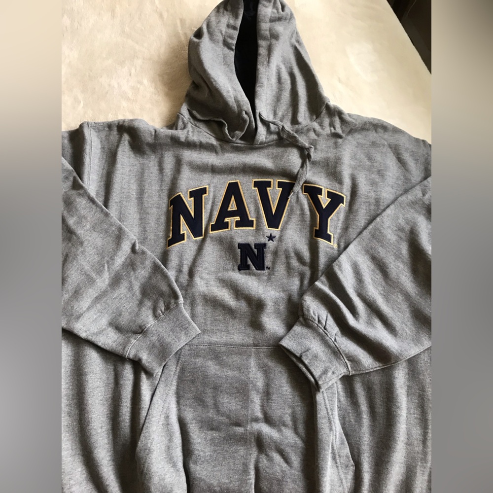 U. S. Navy Gray Midshipman Sweatshirt Hoodie with Navy Lettering